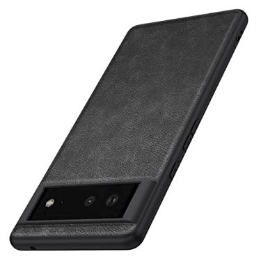 Imagem de Capa para Google Pixel 6/6 Pro, capa traseira de proteção antiqueda de couro PU + TPU premium, capa protetora à prova de choque, preta, 15 cm