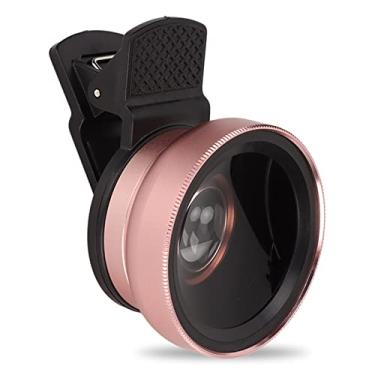Imagem de Kit de lente para celular 2 em 1, lente para câmera macro de telefone 0,45 x grande angular 12,5 x, lente profissional para celular com clipe, lente HD removível com bolsa de armazenamento, compatível com telefones e tablets (ouro rosa)