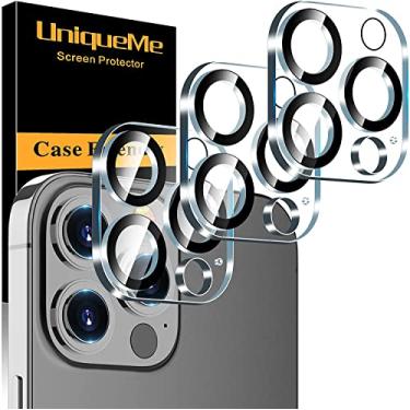 Imagem de [Pacote com 3] Protetor de lente de câmera UniqueMe compatível com iPhone 13 Pro 15,1 cm / 13 Pro Max 17,7 cm vidro temperado, [Compatível com capas][Nova versão][Resistente a arranhões] [Fácil instalação] - Black Circle