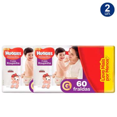 Imagem de Kit 2X 60 Fraldas Fralda Roupinha Huggies Supreme Care Tamanho G Pacote Hiper Descartáveis