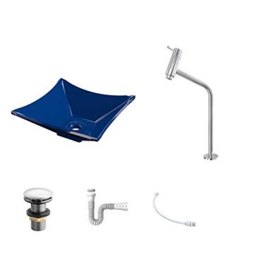 Imagem de Kit Cuba L30 C/Torneira Link 1062 Metal + Válvula Click 1 1/2'' (4,0cm) + Sifão Pvc + Flexível Azul Escuro