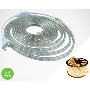 Imagem de Fita Mangueira Led 5050 Branco Quente 110V 30M + Adaptador - Green Age