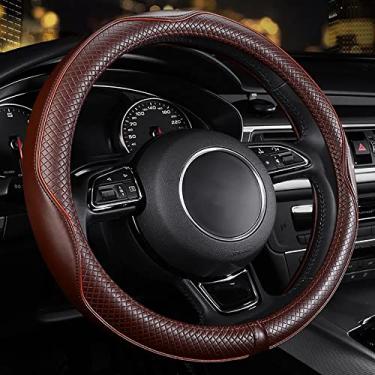 Imagem de Caro De Couro Pressionando A Manga Do Volante Do Volante Four Seasons Univeral Respirável Não -Deslizamento De 15 Polegadas, Linha Laranja Marrom