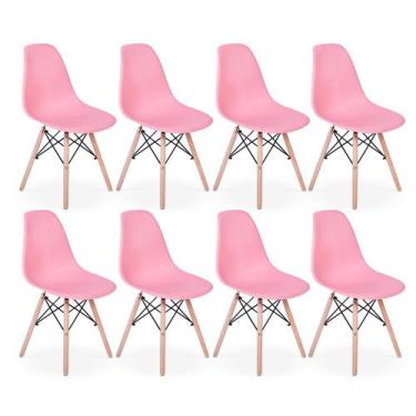 Imagem de Conjunto 8 Cadeiras Charles Eames Eiffel Wood Base Madeira - Rosa - Im