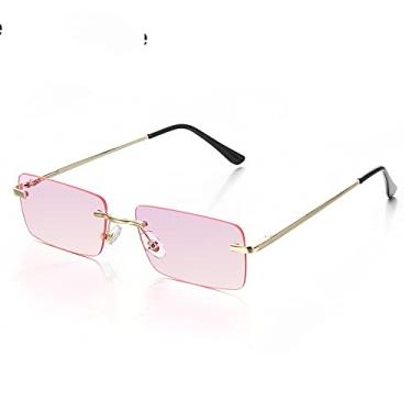 Imagem de Óculos de sol retangulares sem aro da moda, óculos vintage quadrados, design de luxo, armação retrô unissex, óculos gradientes, óculos UV400, 3,A