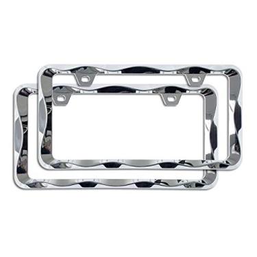 Imagem de Suporte de placa de licença com padrão ondulado 3D da Sgooky, moldura de placa de licença cromada de liga de zinco puro, suporte de placa de metal perfeitoSgooky 2 WZLPF18003