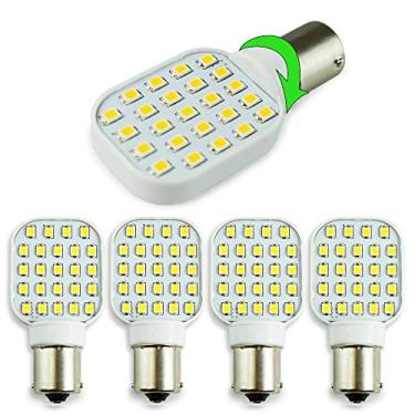 Imagem de Pacote com 4 lâmpadas giratórias super brilhantes 300 lúmens 1141 1156 Wedge RV interior luz LED 24-SMD lâmpada de reboque de campista 10-24V branco natural (4)