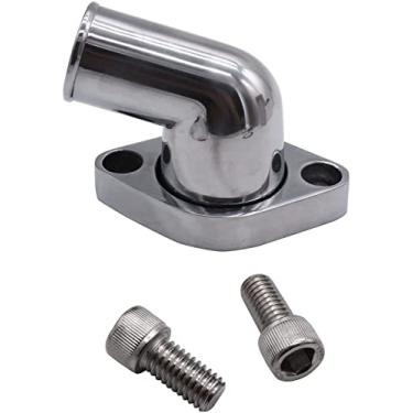 Imagem de 1 conjunto SHLPDFM aço cromado Chevy Water Neck 15° giratório alumínio polido invólucro termostato para pescoço de água compatível com motores SBC BBC CHEVY 327 350 396 454