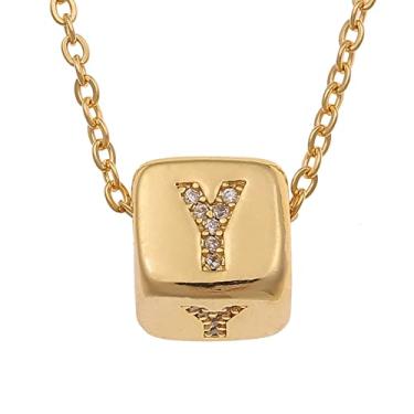 Imagem de LHDUF Colares de Inicial Pequenos para Mulheres, Presentes para Mulheres Fresco Bonito Quadrado Inicial Colar 18K Joias de Ouro para Mulheres, Metal, Sem Pedra Preciosa