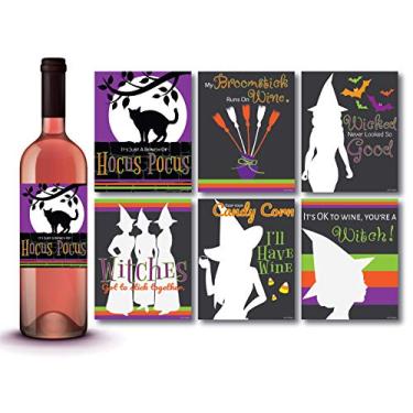 Imagem de 6 etiquetas de garrafas de vinho de Halloween, adesivos de garrafa de Halloween, decorações de festa, acessórios de casa assombrados, lembrancinhas de festa de Halloween
