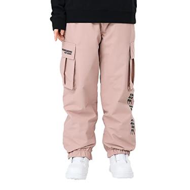 Imagem de Yajun Calças de esqui à prova d'água à prova de vento calças de neve soltas quentes masculinas femininas confortáveis clássicas de poliéster calças de caminhada concha macia, rosa, P