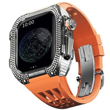 Imagem de TONECY Pulseira de borracha bisel de titânio para Apple Watch 7/6/5/4/SE Apple Mod Watch acessório de substituição titânio luxo capa compatível com série IWatch 44mm com ferramenta