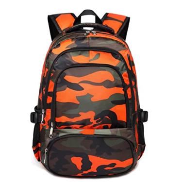 Imagem de BLUEFAIRY Mochilas infantis para meninos e meninas, ensino fundamental, ensino médio, mochilas de volta às aulas para crianças de 6 a 8 anos, Preto/laranja, One Size, Laptop