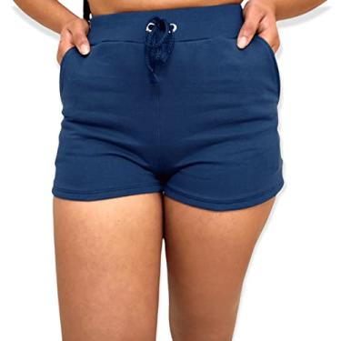 Imagem de Shorts Moletom feminino Moletinho Bermuda Curto Com Bolso Tamanho:M;Cor:Azul