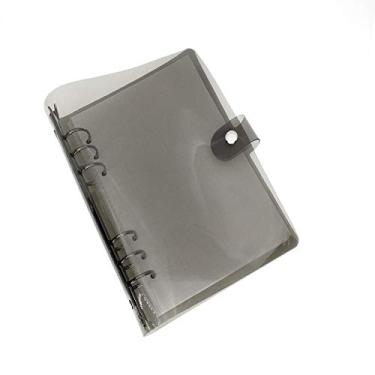 Imagem de A6 A5 Pasta de arquivo com tampa de PVC colorida de 6 furos e anel redondo com fecho de botão de pressão (Black, A6 mini set)