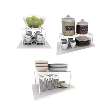 Imagem de Kit Organizador Armário Cozinha Prateleira Aramado Aço 3 Un Branco