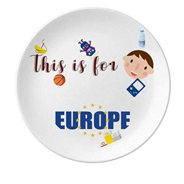 Imagem de Bandeira da União Europeia Placa de Porcelana Azul Amarela Jantar Prato Redondo Masculino