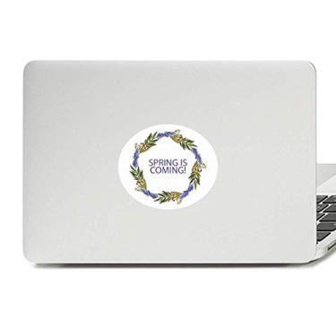 Imagem de Adesivo de notebook com emblema de plantas de flores azuis e guirlanda redonda para laptop