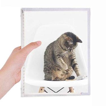 Imagem de Caderno de fotos de animais engraçados com desenho de gato, folhas soltas, diário recarregável, papelaria