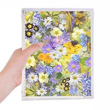 Imagem de Caderno de arbustos com flores azuis amarelas e folhas soltas diário recarregável