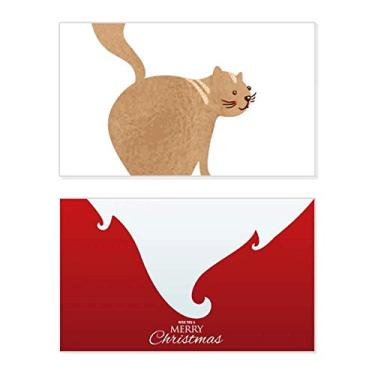 Imagem de Brown Cute Cat Walking Animal Holiday Holiday Merry Christmas Cartões de parabéns Mensagem de Natal