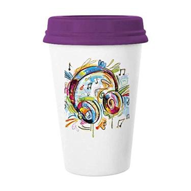 Imagem de Fone de ouvido colorido com estampa de música louca caneca de café vidro cerâmica copo tampa presente