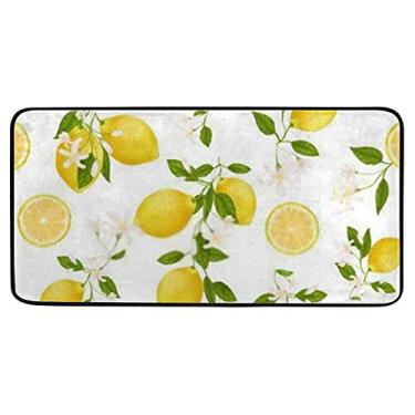 Imagem de Tapete de cozinha antifadiga amarelo cítrico limão confortável tapete macio absorvente para corredor, banheiro, quarto, 99 x 50 cm