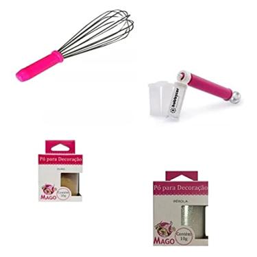 Imagem de Fuê Batedor Pink 30cm + Bombinha Para Gliter + Pó Ouro E Perola