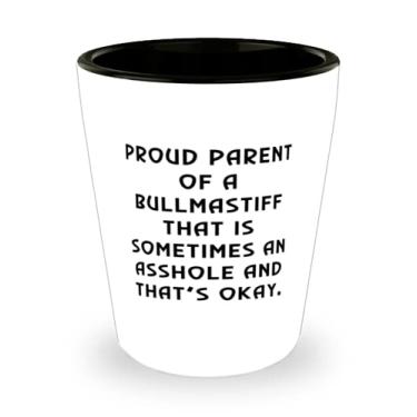 Imagem de Cão Bullmastiff inspirador, pai orgulhoso de um bulmastiff que é às vezes um asshole, copo de aniversário para cachorro bulmastiff
