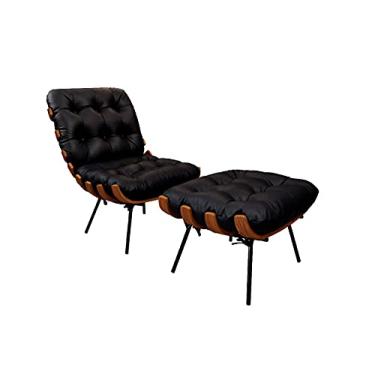 Imagem de Poltrona e Puff de Couro Costela - Preto com Brilho - Mempra