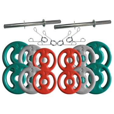 Imagem de Kit com Barras de Halteres e Anilhas Emborrachadas - 24 Kg-Unissex