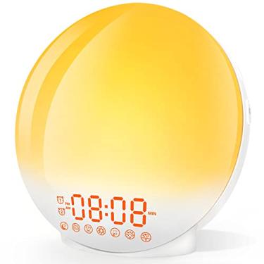 Imagem de Despertador Sunrise com luz de despertar para crianças, despertadores para quartos, despertador leve para adultos com sono pesado, despertador alto e 7 sons, alarmes duplos, soneca,