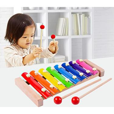 Imagem de Xilofone para crianças, Glockenspiel infantil de madeira natural, educacional e pré-escolar Iluminação de música para crianças com barras de metal incluídas dois conjuntos de marretas de madeira seguras para crianças