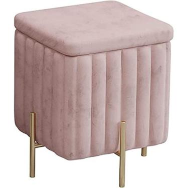 Imagem de Banquinho De Armazenamento Beautify Verde Veludo Repousa-pés Pufe Banco De Armazenamento Otomano Cubo Apoio Para Os Pés Baú Quadrado Com Pernas Douradas Para Quarto, Penteadeira,Rosa,45x45x42cm,Pl