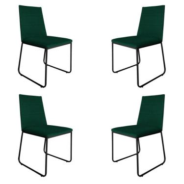 Imagem de Kit 4 Cadeiras de Jantar Estofada Lille Base Preta Veludo Verde - Montanaris Decor