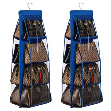 Imagem de Lirex Pacote com 2 bolsas para pendurar para armário, 8 bolsos organizador de armazenamento de bolsa Oxford organizador de armário de pano Oxford para armário de família quarto, dobrável e ajuste universal, azul