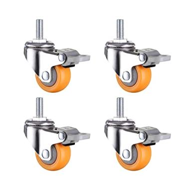 Imagem de Conjunto de rodas de rodízio de 360 graus roda de rodízio laranja giratória de 1/1,25/1,5/2 polegadas Rodas de nylon sem ruído para carrinho de compras 1/4 peças rodízios resistentes (cor: 4 peças com freio A, tamanho: 2