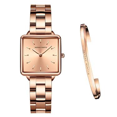 Imagem de Relógio Feminino Quadrado de Aço Inoxidável Hanna Martin Movimento Japonês Relógio de Pulso Fashion, Ouro rosa