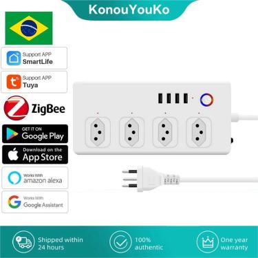 Imagem de Zigbee-Tuya Tomada Inteligente Brasil Outlet  Power Strip  Monitor  Timing  SmartLife App  Controle