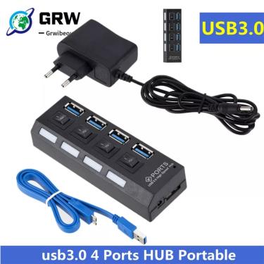 Imagem de Portátil Mini USB 3.0 Hub  Super Speed  5Gbps  4 Portas  Micro Splitter  Adaptador de Energia