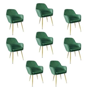 Imagem de Loft7, Kit 8 Cadeiras Poltrona Lines com pés dourados Suede