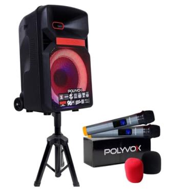 Imagem de Polyvox, Caixa de Som Bluetooth Amplificada XC-812T de 600W + 2 Mic sem Fio + Pedestal/Tripé para Caixa de Som