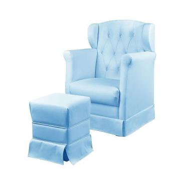 Imagem de Poltrona Cadeira De Amamentação Balanço E Puff Eliza Corano Azul Speciale Home Azul