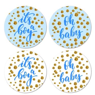 Imagem de 40 adesivos azuis Oh Baby It's a Boy, etiquetas brilhantes redondas de 5 cm, chá de bebê, ótimo para lembrancinhas de festa, etiquetas, jogos e suprimentos. Feito nos EUA