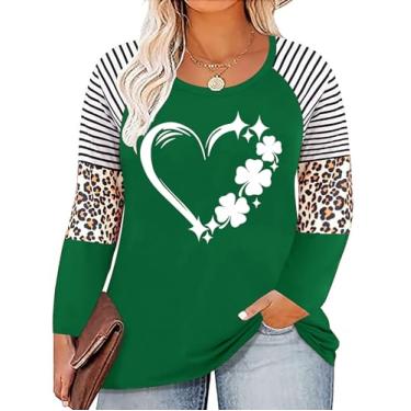 Imagem de Camiseta feminina plus size St. Patrick's Day Camiseta Lucky Shamrock Camiseta Green Heart Trevo Irlandês Tops, Verde 9, 3G Plus Size