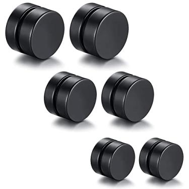 Imagem de HENGYID 3 pares de brincos magnéticos masculinos – aço inoxidável antialérgicos e hipoalergênicos – brincos de cruz sem piercing unissex, 6MM,8MM,10MM, Aço inoxidável, Sem pedra preciosa