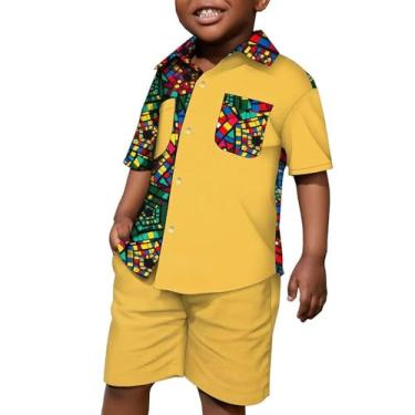 Imagem de XIAOHUAGUA Conjunto de 2 peças de camisa e shorts de manga curta com estampa africana para bebês meninos, roupas infantis, C4, 11-12 Anos