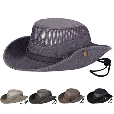 Imagem de Chapéu de sol Obling, chapéu de pesca, chapéu de aba larga FPS 50, chapéu Safari Boonie, Cinza, 22-24inch