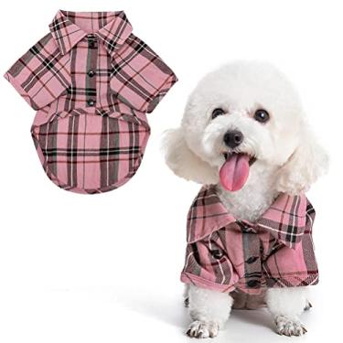Imagem de Camisa xadrez para cães, camiseta polo de cachorrinho fofo, roupas macias para animais de estimação menino para cães pequenos, médios e grandes, P