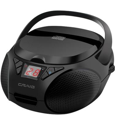 Imagem de Craig CD6925BT-BK Caixa de som de CD estéreo portátil com rádio estéreo AM/FM e tecnologia sem fio Bluetooth em preto | Display LED | Leitor de CD programável | Compatível com CD-R/CD-W | Porta AUX |